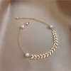 Braccialetti nuziali meyrroyu in acciaio inossidabile colore oro di tendenza foglie bracciali per donne braccialetti vintage perle