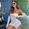 Abiti da lavoro Akaily Sexy White White Mleeve Lace Crop 2 Short Skirt Set Club per donne 2024 Mini gonne autunno bodycon