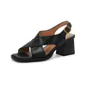 Sandaler 2024 Original Leather Cowhide Women's Stylish Heels Black Fashionable Shoes Good Quality Free Mail