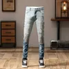 Mäns jeans Motorcykel Mens High-End sömmar Design Fashionabla All-Match Patch Gradient Color Retro Fashion Traban Motor Trousers Q240509