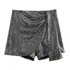 Shorts pour femmes Polyester Sparkling Sequin High Taist A-Line Mini culottes pour la fête Performance plage irrégulière au-dessus du genou