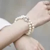 Marque Westwood Double couche Pearl Saturne Magnetic Budle Bracelet Womens Classic Diamond Planet Nail