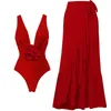 ملابس السباحة النسائية 2024 زهرة حمراء صلبة قطعة واحدة من ملابس السباحة الفاخرة