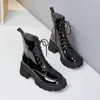 Bottes Mezereon Cross-Tied-Tied Bottom Bottom Full Grain En cuir plate-forme chaussures Round Toe Zipper Femmes High Talon 6 cm