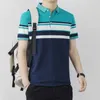 Polo's voor herencasual Casual korte mouwen t-shirt modieuze contrasterende kleurstrepen zomer nieuwe polo nek heren woon-werkverkeer shirt Q240508