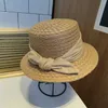 Caps Chapeaux Womens Beach Hat Plat Fothed Childrens Baby Girl Bow Bow Cute Summer Outdoor Childrens Sun Hat Khaki Grille Hat Sombreros de Mujer D240509