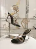 Rene Caovilla Frauen Ferse Sandalen Designer Schlange Strass Heels Luxus hochwertiger Leder-Knöchel-Randaround-Party-Kleidschuhe mit Kastengröße 35-43