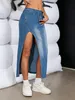 Y2K Fashion Femmes sexy vintage haute taille divisé cuisse denim bodycon jupe classique polyvalent mi-longueur jean streetwear 240508