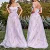 Partykleider Lavendel Abend Schatz A-Line-Spitzen-Applikationen von der Schulter Rückenfreien Abschlussballkleid stilvolles langes Kleid für Mädchen