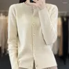 Femme Knits Djzdsm Femmes Merino Wool Top Classic Crew Neck Simple Small Cardigan Fashion All-Match Sweater Mode