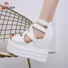 Sandals Summer Wedges Thick Bottom Women Fashion Platform Increase Height Peep Toe 13cm Super High Heels Black White