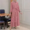 Vêtements ethniques Ramadan Abaya Turquie Femmes O-Neck en dentelle à manches longues Lot Lot Lot jupe Brides DMEMAIS