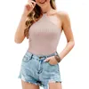 Tanques femininos Sexy Lace-up Halter Backless Crop Tube Top Women Women Summer Summer sem mangas com nervuras femininas sólidas Camisole Holiday Beachwear cole