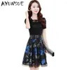 Party Dresses Clothing 2024 Floral Women Holl Bow-knot Vestido Blue Summer Casual Short Sleeve Woman Dress Lace FYY472