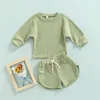 Ensembles de vêtements pour bébé unisexe Baby Kid Set Solid Cotton Waffle Offits Kids Color Half Mancheve Round Cou T-shirt Short