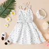 Mädchenkleider Fokusnorm 1-6y Sommer elegantes kleines Kleid gegen Halshälfte Multi-Layer Dot mit Wasitbelt-Stirnband gedruckt