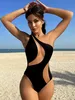 Abito da bagno nero pesachtan con una spalla da bagno da bagno da bagno da bagno da bagno mesh sexy beachwear woman summer 240508