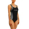 Swimwear féminin Anfilia One Piece Femmes Sports Backless Triangle Stripe Imprimerie conservatrice de maillot de bain Patchwork