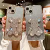 Chaopai電気めっきされた暴力的な熊iPhone 15 Pro Phone Case、Full Package、iPhone 14 Wave Pattern Glitter Powderに適しています