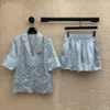 2024 Luxury Brand Women Tracksuits Shirt With Mini Shorts Two Pieces Set Fashion Flower Mönster Outfits Women Short Sleeve Blues Set