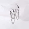 Stud Silver Color Double Layer Chain Tassel Hoop Moucles d'oreilles pour les femmes Ins Populaire Fonction des femmes de style froide 2022 NOUVEAU