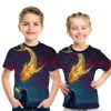 T-shirts Space pour enfants Galaxie Harajuku 3D T-shirt garçons et filles animaux chat Moon Star Fish Fish Sun Print T-shirt Childrens T-shirt mignon 4-12yl240509