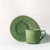 Klasik kemik çin kahve fincan tabakları set yeşil ekose sofra sofra kahve plakaları yemekler öğleden sonra çay seti ev mutfak 240508