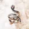 Ring Snake Black Stones Europe Style Classic Fine Joodly For Women, Gloednieuw geschenk in Pure Sterling Sier