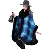 Foulards coutures ouvertes long collier rond châle Plaid Poncho cape fausse fourrure cou de cou tricot manteau chaud hivernal