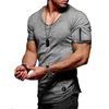 メンズジップスリーブスリムフィットソリッドカラーTシャツVネックヒップホップステートウェアトップTシャツ半袖カジュアルメンズウェア