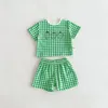 Clothing Sets Summer Korean Born Boys 2PCS Clothes Set Muslin Fruit Plaid Short Sleeve T-shirts Shorts Suit Infant Outfits