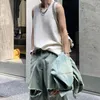 Vintage randig ribbad tank tops män streetwear mode fast färg o nack ärmlös väst för mens sommar casual smal kamisol 240508