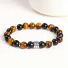 Strand JD Stone natural Tigre amarelo olho preto Pulseiras de aço inoxidável homens homens reiki cura esticada pulseiras de ioga presentes de mão