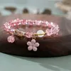 Wedding Bracelets Sweet Moonstone Flower Bracelet For Women Korean Colorful Crystal Beaded Elastic Rope Bracelets Girl Party Wedding Jewelry Gifts