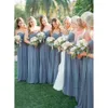 Dusty Blue Chiffon Bruidsmeisje Jurken 2021 Sweetheart Neck of Honor Wedding Guestjurk op maat gemaakt goedkoop 0509