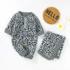 Kledingsets katoen baby romper deken gebreide meid meisje jongens lange mouw jumpsuit quilt 100 80 cm baby kleding set mode luipaard print 2p