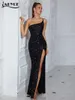 Lässige Kleider Adyce 2024 Sommer One Schulter für Frauen elegante Pailletten Promi -Abendparty sexy Maxi Black Bodycon Vestidos