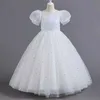 Girl's Dresses 8903 Childrens Dress Girls Princess Sequin Bubble Sleeve Long Mesh Flower Girl Wedding Little Summer T240509