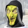 Masques de fête Horreur Old Witch Mask Halloween Green Face Latex et Hair Fantasy Robe Grimace Costume Rôle Propy