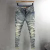 Men's Jeans Italian Style Fashion Mens Vintage Wash Blue Elastic Slim Fit Open Front High Quality Designer Q240509
