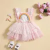 Kız Elbiseleri Bebek Bebek Kız Gökkuşağı Dantel Elbise Mesh Kollu Sırtsız Tül Tutu Elbise 3 6 12 18 Ay Kızlar Yaz Elbiseleri H240508