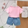 Niñas para niños NUEVOS Summer Summer Femenino Baby Cotton Juego de algodón Pequeño y algodón de algodón de algodón corto de dos piezas