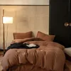 Lino de algodón Ultra suave y cómodo juego de cama 3pcs Color sólido 1pc Cubierta nórdica 2 PCS Casas de almohada 240508