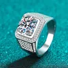 Anneaux de bande Neetim D Color 10 Moissanite RFour pour hommes S925 STERLSILVER PLATICE DELUXE MENSE MELANG