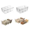 Garranhas de armazenamento Bin Food com divisores Plastic Snack Recectista Transparente Handle Divider Non-Skid para geladeira