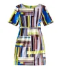 Strip Print Femmes Robe de gaine avec ceinture Clain à manches courtes Ol Office Dame Robes 08K19038580894