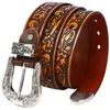 Fashion Two Tone Luxury Cowboy Cowgirl Wtern Tooled Floral Embossed Grain Genuine Cowhide Leather Belt For Men Women 2373