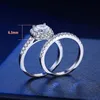 Bandringe Newshe 925 Silber -Verlobungsring Set für Frauen Helligkeit Halo Round Cut Cubic Zircon Deluxe Hochzeit Schmuck J240508