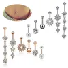 Navelringe 2/4/5/6/7pcs/Set Edelstahl sexy baumelnde Nabel Bauchnabel Ring Kristall chirurgischer Stahl Piercing Body Schmuck Frauen Geschenk D240509