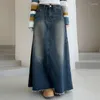 Jupes vintage hautes taies a-ligne jupe complète femme blanchie en détresse décontractée denim long jupe y2k punk mode selvedge faldas